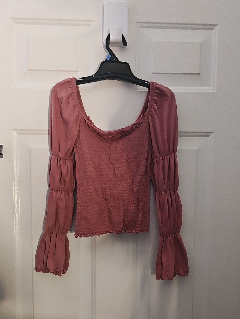 Rewash Rose-Mauve Ruched Square-Neck Long Sleeve Top